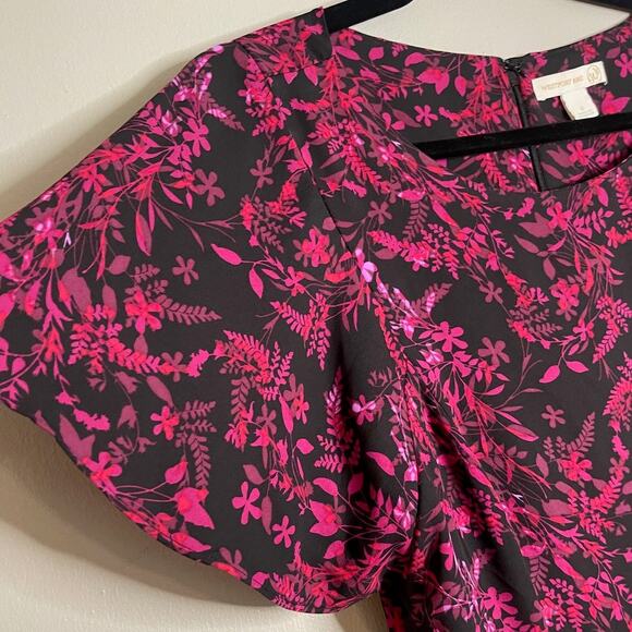 Westport 1962 Size 6 Midi Dress Fitted Black Floral Flutter Short Sleeve 90s - Picture 5 of 10